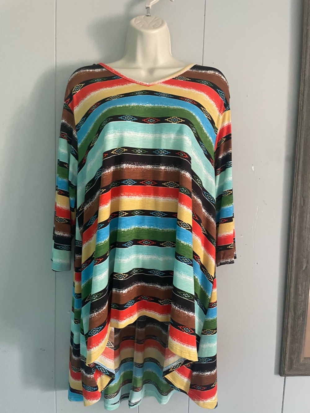 Lucky & Blessed Multicolor Striped Tunic - Teal, Red, Yellow, Brown, Blue